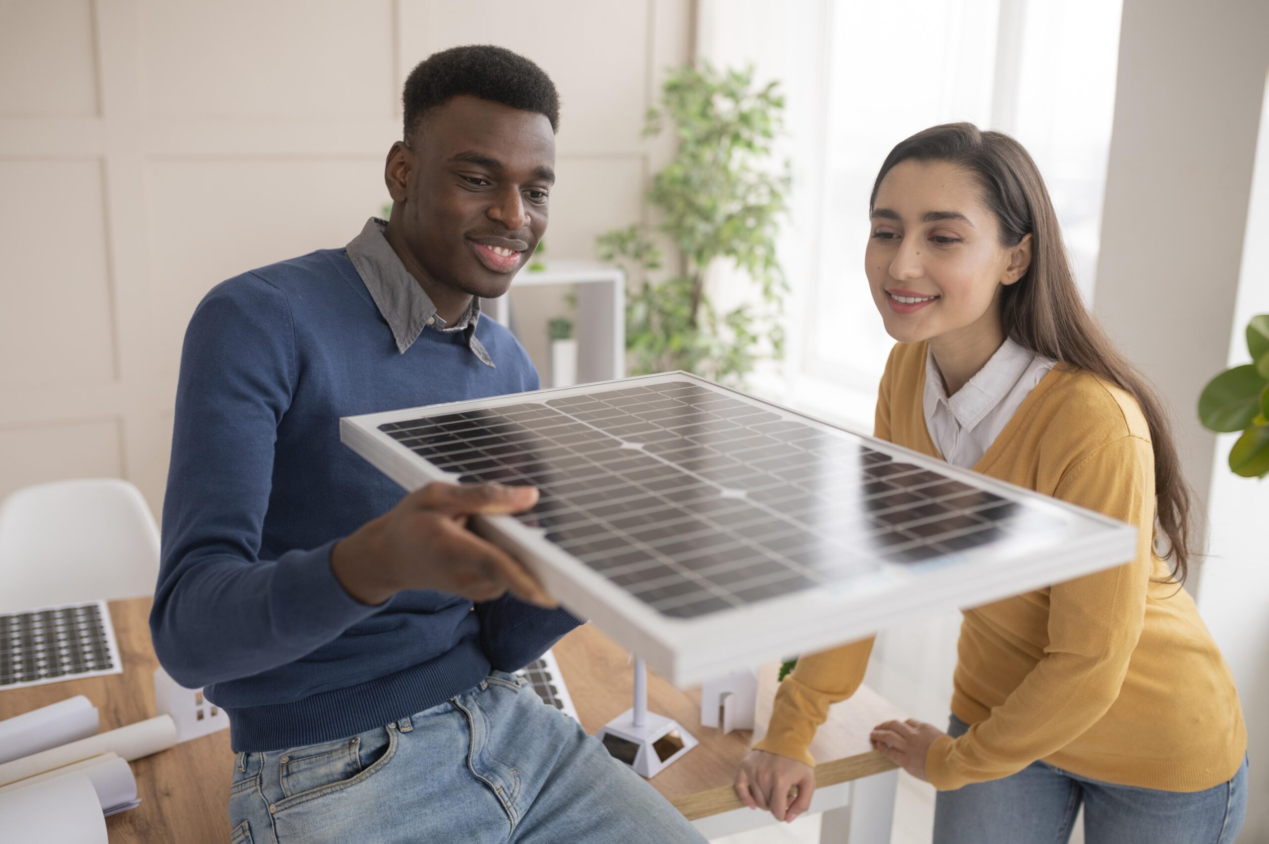 Solar panel installation on residential roof